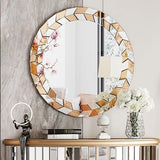 Bungalow Mercer – Modern Round Wall Mirror with Geometric Beveled Silver & Copper Frame – Luxury Decorative Accent for Living Room