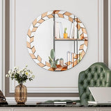 Bungalow Mercer – Modern Round Wall Mirror with Geometric Beveled Silver & Copper Frame – Luxury Decorative Accent for Living Room