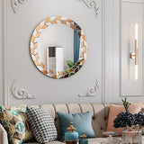 Bungalow Mercer – Modern Round Wall Mirror with Geometric Beveled Silver & Copper Frame – Luxury Decorative Accent for Living Room