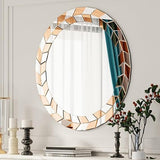 Bungalow Mercer – Modern Round Wall Mirror with Geometric Beveled Silver & Copper Frame – Luxury Decorative Accent for Living Room