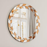 Bungalow Mercer – Modern Round Wall Mirror with Geometric Beveled Silver & Copper Frame – Luxury Decorative Accent for Living Room