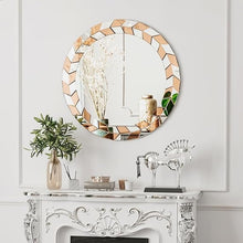 Bungalow Mercer – Modern Round Wall Mirror with Geometric Beveled Silver & Copper Frame – Luxury Decorative Accent for Living Room