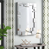 Bungalow Mercer – Luxe Geometric Beveled Silver Wall Mirror – Modern Rectangular Accent for Living Room, Bedroom & Entryway Décor