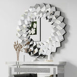 Bungalow Mercer – Prism Glow Round Wall Mirror with Geometric Beveled Glass Frame – Luxury Decorative Accent for Living Room & Entryway