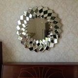 Bungalow Mercer – Prism Glow Round Wall Mirror with Geometric Beveled Glass Frame – Luxury Decorative Accent for Living Room & Entryway