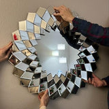 Bungalow Mercer – Prism Glow Round Wall Mirror with Geometric Beveled Glass Frame – Luxury Decorative Accent for Living Room & Entryway