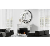 Bungalow Mercer – Prism Glow Round Wall Mirror with Geometric Beveled Glass Frame – Luxury Decorative Accent for Living Room & Entryway