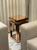 BUNGALOW MERCER Rose Gold Square Mirrored Side Table – Luxury Geometric Accent Table for Living Room & Bedroom