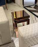 BUNGALOW MERCER Rose Gold Square Mirrored Side Table – Luxury Geometric Accent Table for Living Room & Bedroom