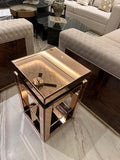 BUNGALOW MERCER Rose Gold Square Mirrored Side Table – Luxury Geometric Accent Table for Living Room & Bedroom