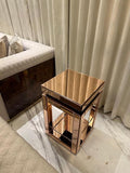 BUNGALOW MERCER Rose Gold Square Mirrored Side Table – Luxury Geometric Accent Table for Living Room & Bedroom