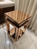 BUNGALOW MERCER Rose Gold Square Mirrored Side Table – Luxury Geometric Accent Table for Living Room & Bedroom