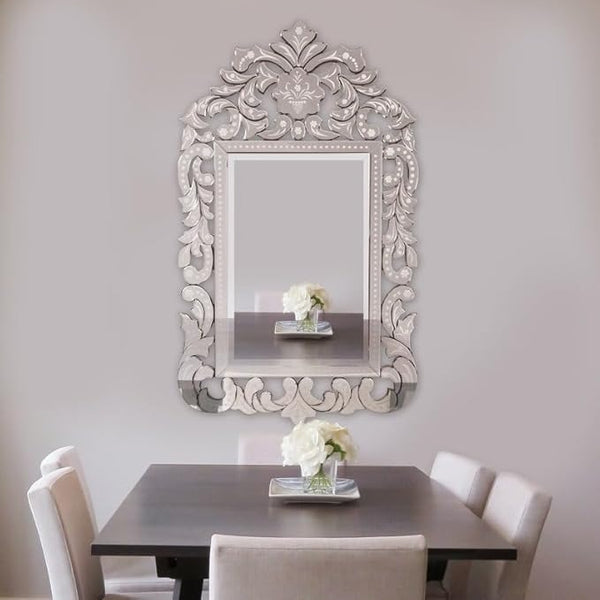 BUNGALOW MERCER – Elegant Venetian Wall Mirror | Silver Frame for Bedroom, Living Room & Entryway