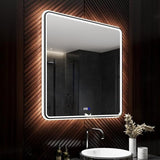 BUNGALOW MERCER – Square Aluminum Frame LED Mirror | 3-Color Dimmable Light, Defogger & Modern Bathroom Design