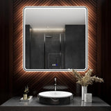BUNGALOW MERCER – Square Aluminum Frame LED Mirror | 3-Color Dimmable Light, Defogger & Modern Bathroom Design