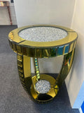 BUNGALOW MERCER Gold Mirrored Side Table with Crushed Diamond Top – Luxury Round Accent for Living Room, Bedroom & Entryway