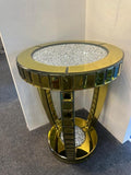 BUNGALOW MERCER Gold Mirrored Side Table with Crushed Diamond Top – Luxury Round Accent for Living Room, Bedroom & Entryway