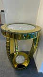 BUNGALOW MERCER Gold Mirrored Side Table with Crushed Diamond Top – Luxury Round Accent for Living Room, Bedroom & Entryway
