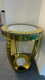 BUNGALOW MERCER Gold Mirrored Side Table with Crushed Diamond Top – Luxury Round Accent for Living Room, Bedroom & Entryway
