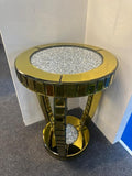 BUNGALOW MERCER Gold Mirrored Side Table with Crushed Diamond Top – Luxury Round Accent for Living Room, Bedroom & Entryway