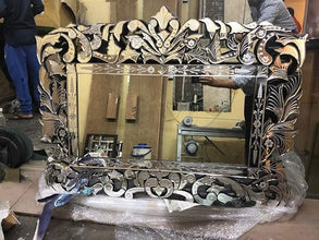 Gallery Venetian Wall Mirror with MDF Frame, Free Bangle Stand & Labyrinth Design, Silver Finish (36