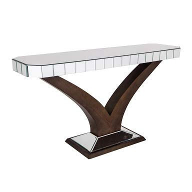 V Type and U Type Modern Glass Mirror Console Table for Living Room Home Decor, Entryway Console Table, Mirror Glass Table for Bedroom (48 inch) (Silver)