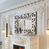 Bungalow Mercer – Modern Rectangular Wall Mirror with Layered Silver Beveled Glass Frame – Elegant Statement Accent