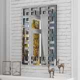Bungalow Mercer – Modern Rectangular Wall Mirror with Layered Silver Beveled Glass Frame – Elegant Statement Accent